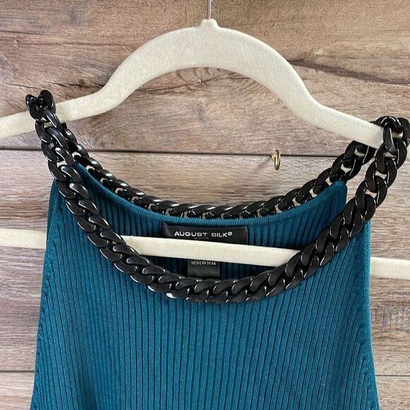 August Silk Ladies Sleeveless Top w/ Acrylic Chain Shoulder Straps, Size L,Green - Picture 2 of 7